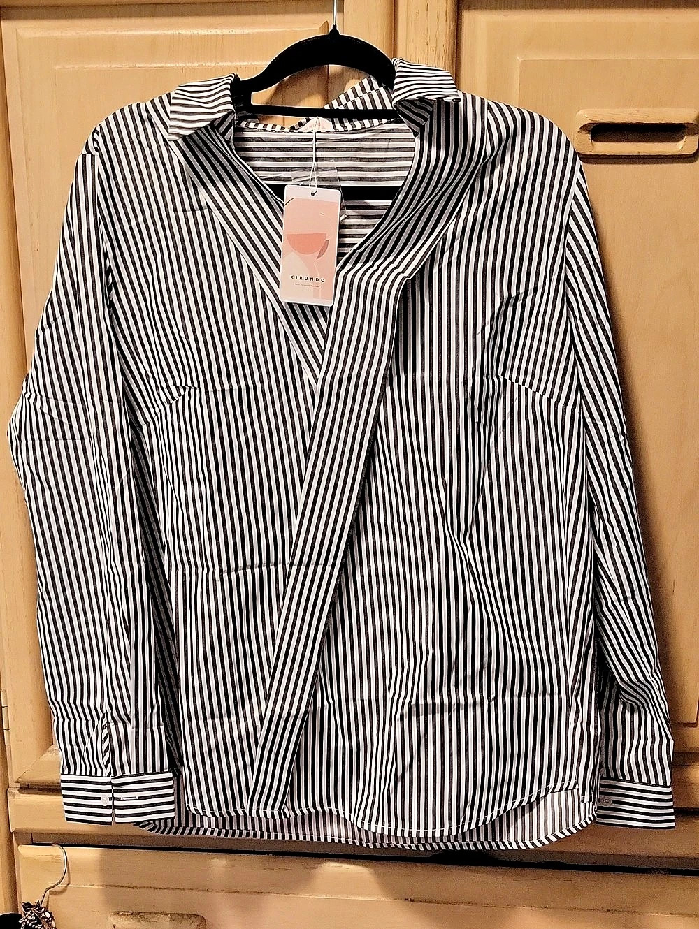 KIRUNDO Striped Blouse in Black & White NWT